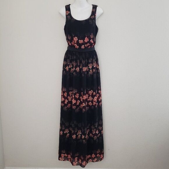 Jessica Simpson Lulu Maxi Dress Black Medium Floral Black Medium Sheer Fairy - Picture 2 of 11